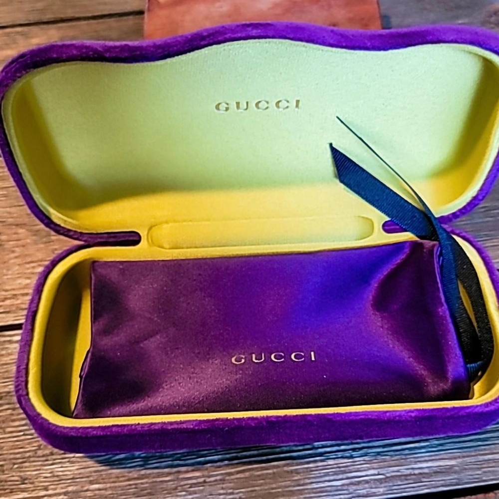 Authentic Gucci Purple and Yellow Sunglass Case with Silk pouch